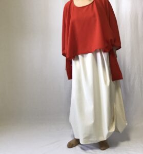 レディースファッション，婦人服，7分袖ブラウス，赤